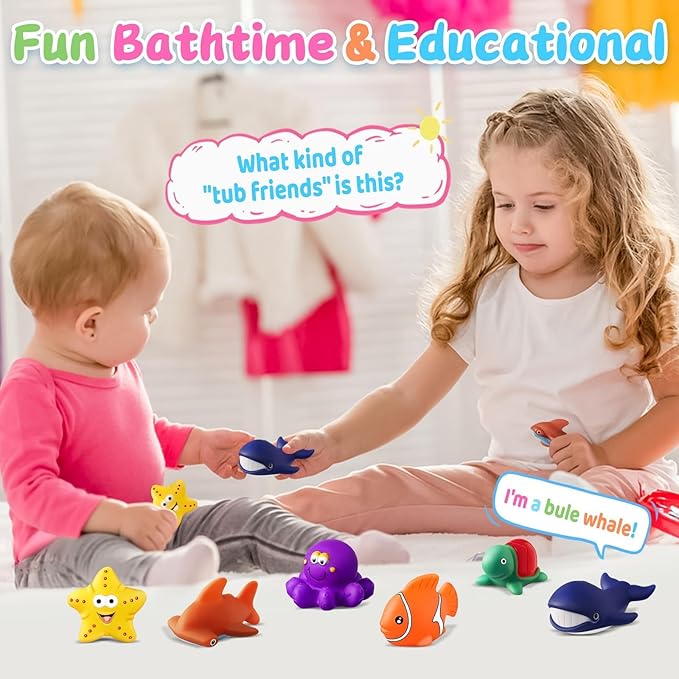 Toddler Valentines Day Gifts Color Changing No Hole Bath Toys for Kids Ages 1-3 4-8, Toddler Bath Toys Sea Creatures Birthday Valentines Gifts Pool Bathub Beach Water Toys Sea Animal with Drying Bag