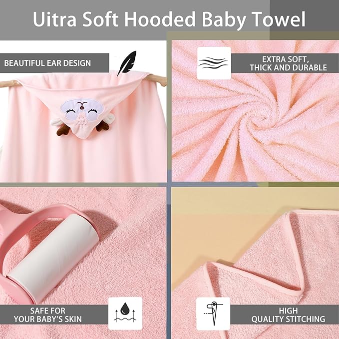 Baby Hooded Towels,31 x 31 in Infant Super Soft Baby Bath Towels with Hood for Toddlers1-3,Highly Absorbent Viscose Hooded Towel for Boys, Girls, Newborn Essentials