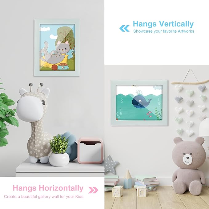 [2-Pack] Kids Art Frames, 8.5x11 Front Opening Kids Artwork Frames Changeable, Pale Green Artwork Display Storage Frame for Wall, Holds 50 Pcs, for 3D Picture, Crafts, Children Drawing, Hanging Art,