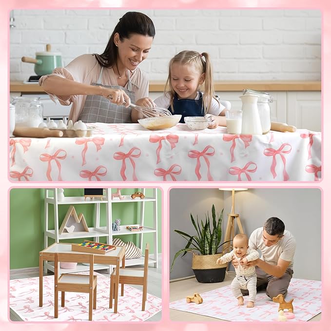Drydiet Baby Splat Mat for Under High Chair/Arts/Crafts 51 x 51 Inch Pink Bow High Chair Mat Food Catcher Baby Eating Essentials Anti-Slip Waterproof and Washable Floor Protector and Table Cloth