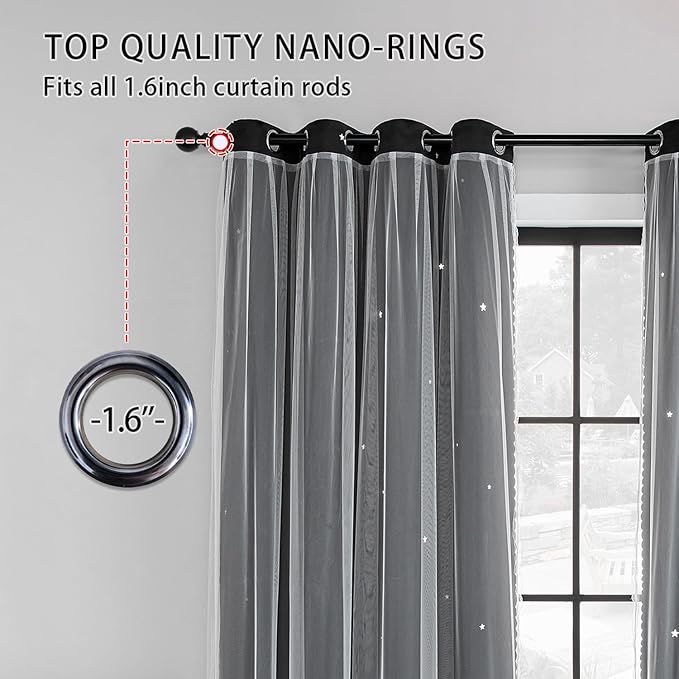 XiDi Black Out Curtains, Curtains for Girls Bedroom Decor, Unicorn Curtains for Kids Room, Black and White Curtains Blackout Curtains for Living Room 52 inches Wide 2 Panel Black