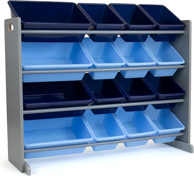 Humble Crew Supersized Toy Storage Organizer with 16 Removable Bins, Blue/Navy – Large Toy Storage for Toddlers Ideal for Kids' Rooms, Playrooms, and Nurseries - Modern Toy Bins for Kids
