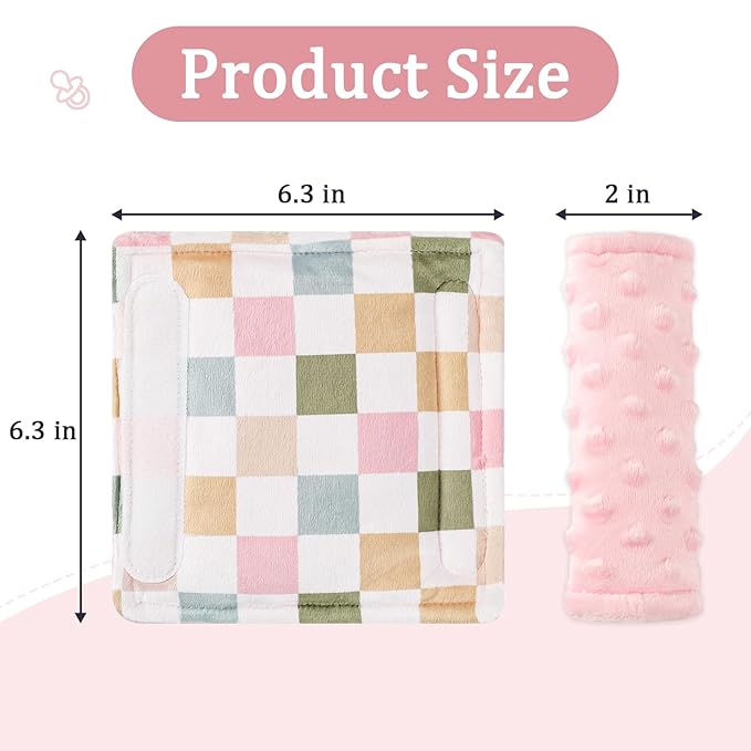 DILIMI Baby Car Seat Belt Covers, 2Pcs Carseat Shoulder Strap Pads, Soft Minky Car Seat Neck Covers, Newborn Car Seat Strap Protectors, Stroller Strap Covers for Baby Kids, Colorful Checkered
