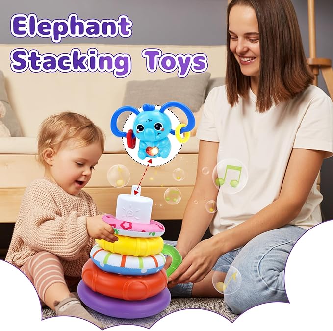 usrela 5 in 1 Baby Toy for 12 18 Month, Learning Toys for Babies 12-18 Months, Baby Busy Cube, Stacking&Sensory, Pull String&Piano Xylophone Toy, Birthday Gift for 12+ Month