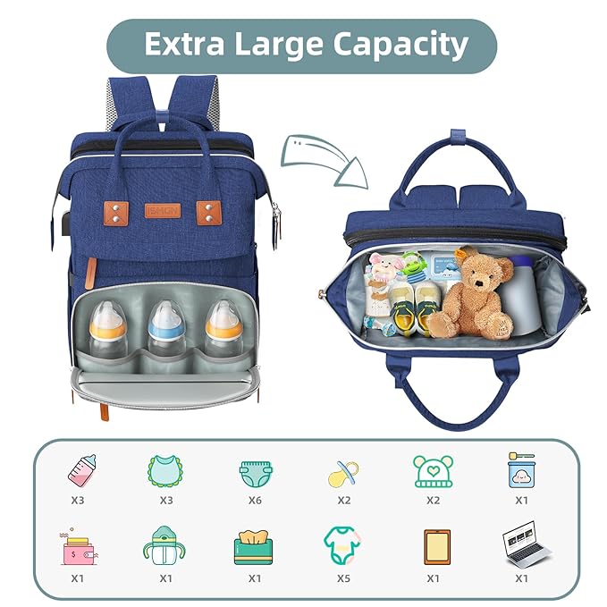 ISMGN Diaper Bag Backpack with Changing Station, Large Diaper Bag, Multifunctional Diaper Bag, Blue