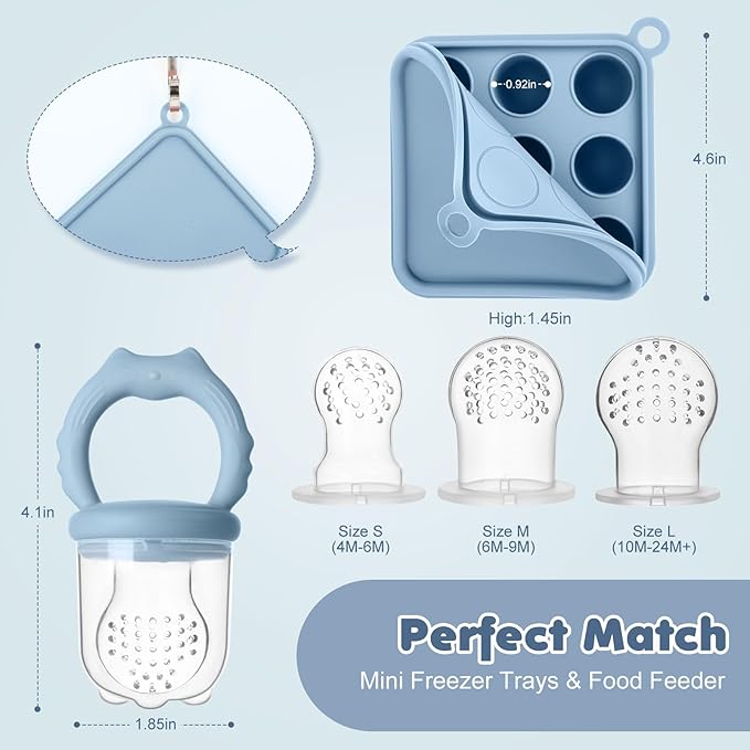 Baby Fruit Food Feeder Breastmilk Popsicle Molds, Silicone Food Freezer Tray for Cooling Teething Relief, Baby Food Feeder for Safe Infant Self Feeding, Includes 3 Extra Food Pacifier