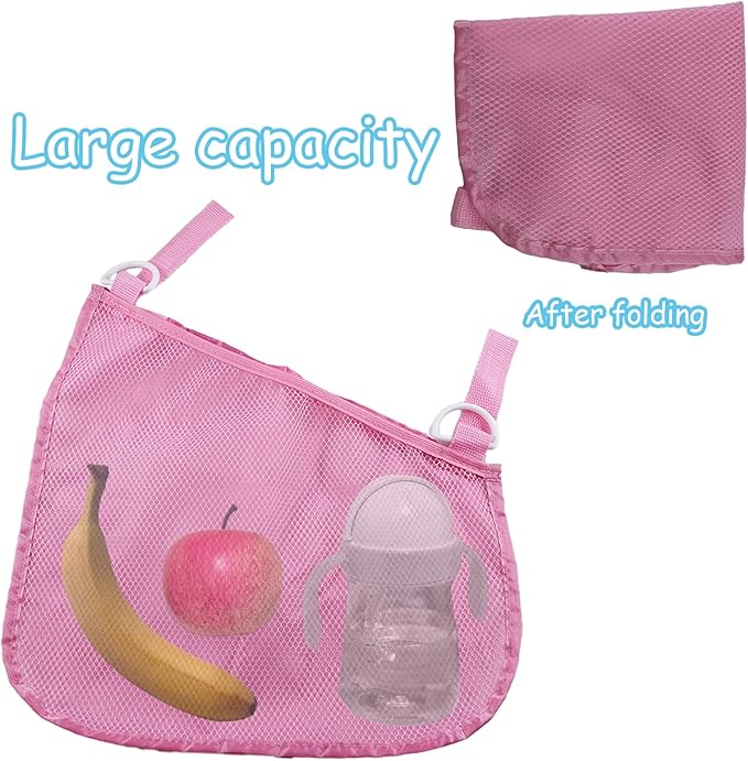 2 Pack Universal Side Sling Stroller Organizer with Mesh Cargo Net,Adjustable and Non-Slip Stroller Storage Bags, Portable Side Sling Stroller Cargo Net for Baby Accessories(Pink)