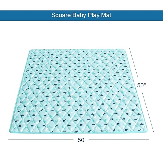 Foam Baby Play Mat 50" X 50", Play Mat for Babies and Toddlers Non Slip, Kids Playmat for Playpen, Thick One-Piece Crawling Mat, Easy Clean, Aqua Dinosaur