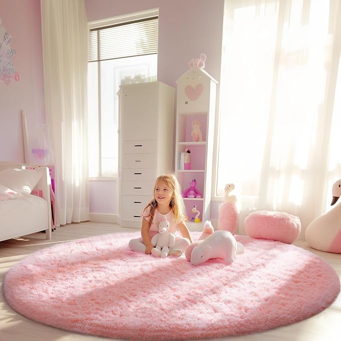 Ophanie Area Rugs for Bedroom Living Room,Color 5- Pink,Size 6',Shape Round