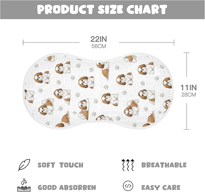 Qinllo 2 Pack Muslin Burp Cloths Shih Tzu Dogs White Cotton Baby Burp Cloths Ultra Absorbent and Soft Thick Burping Cloth for Newborn Must Haves 22x11 Inch