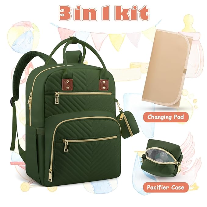 Tenot Baby Diaper Bag Backpack, Travel Diaper Bags for Girl Boy Large Capacity Baby Bag Backpack for Women Army Green