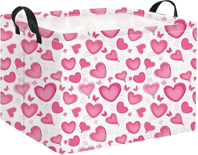 TIBAOLOVER Rectangular Valentines Basket for Women Girls Storage Bin Organizer Box Shelf Room Decor(Butterfly Heart)
