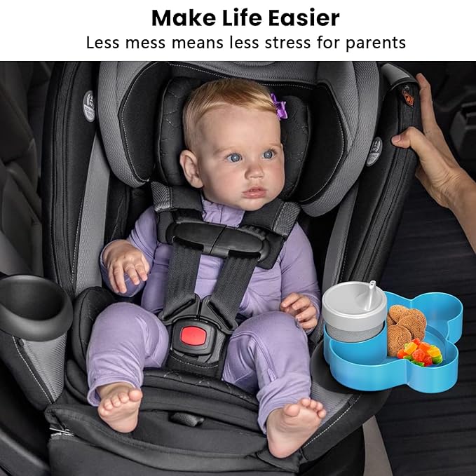 Car Seat Tray - Convert Cup Holder to Snacks, Toys Tray for Kids Travel, 360 Rotatable (Blue)