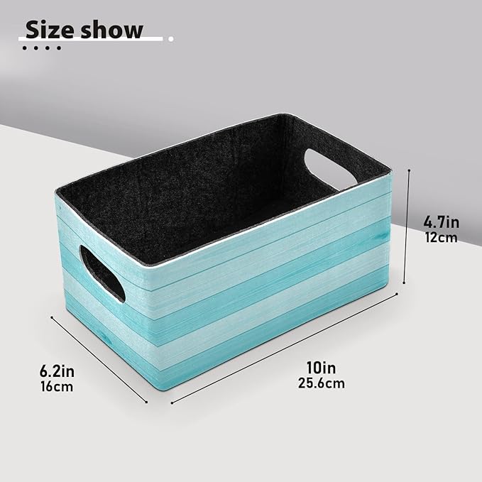 Kcldeci Teal Turquoise Green Wood Storage Bins Baskets for Organizing 2Pack, Wood Wooden Board Farm Sturdy Storage Basket Foldable Storage Baskets for Shelves Closet Nursery Toy