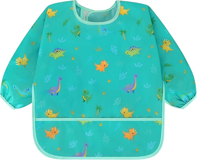 Accmor 5 Pack Long Sleeve Bibs, Baby Smock Waterproof Sleeved Bib Smock for Baby Toddler 6-36 Months