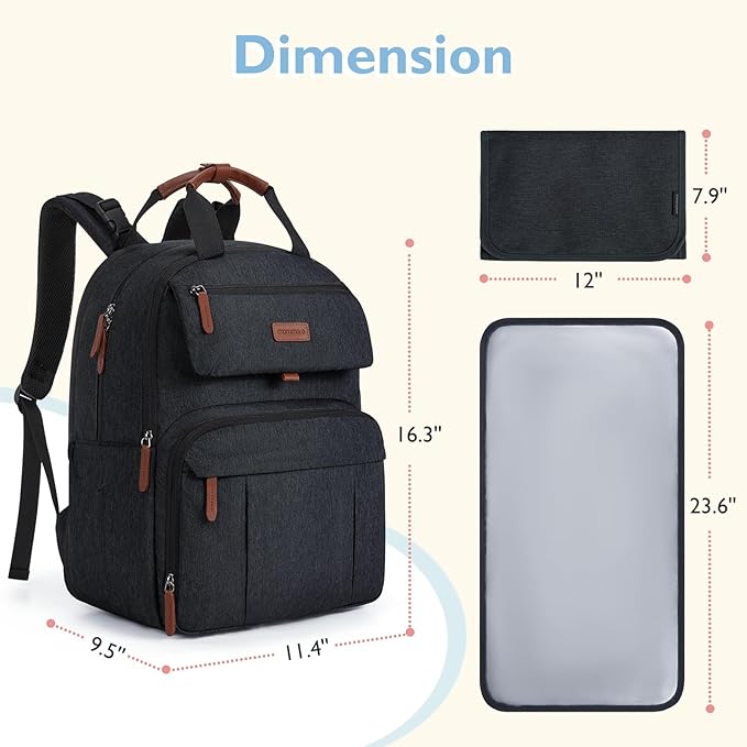 mommore Diaper Bag Backpack, Large Diaper Bag Expandable for 2 Kids/Twins, Durable Baby Bag with Changing Pad, Water Resistant Travel Diaper Backpack for Mom Dad | Expandable, for 2 Kids/Twins, Durable Baby Bag, with Changing Pad, Water Resistant