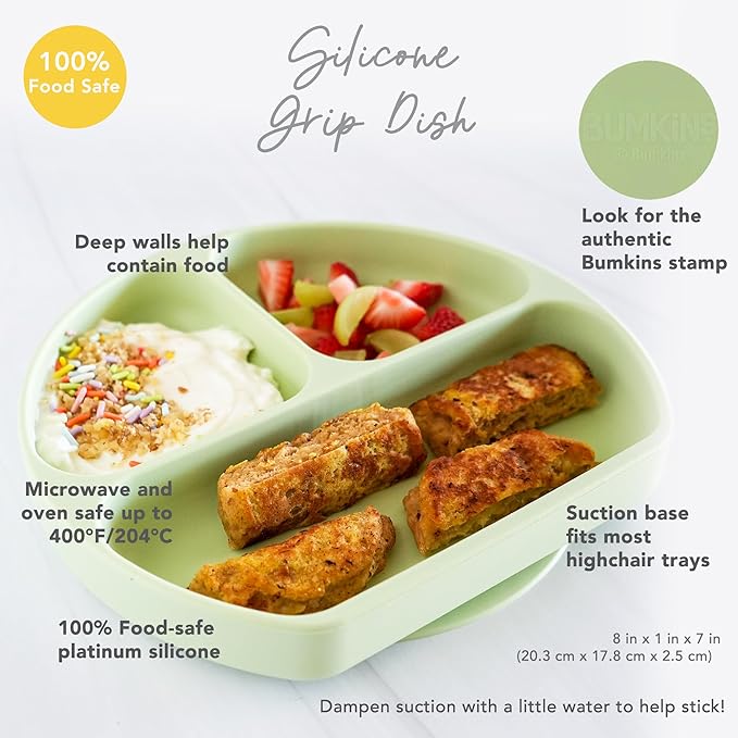 Bumkins Toddler and Baby Suction Plate, Divided Grip Dish for Babies and Kids, Baby Led Weaning, Feeding Supplies, Sticks to Tables and Highchairs, Platinum Silicone, for Chidren 6 Months, Marble