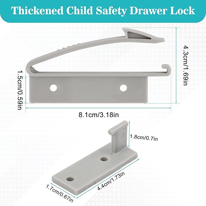 Coolrunner Thickened Version Child Safety Drawer Locks, 8 Pack Safety Invisible Drawer Latches with Strong Adhesive and Screw for Baby Care, Only fit for Some Drawers, Please See Below Before Buying