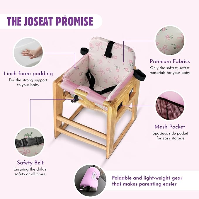Shopping Cart Seat Cover for Baby, High Chair & Grocery Seat Protector, Padded Chair Covers for Restaurant Seats, Unisex Machine Washable Grocery Cart Liner & Swing Insert – Pink Bows