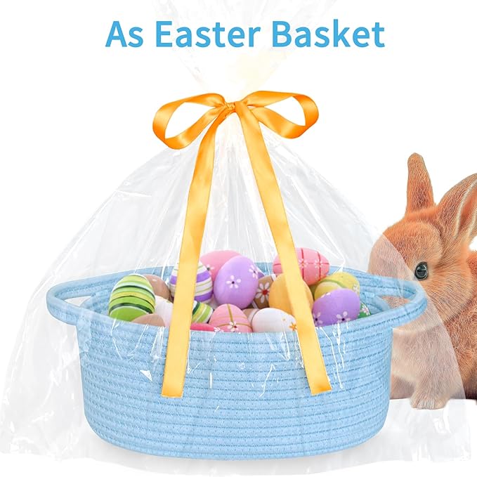 ABenkle Small Basket with Gift Bags and Ribbons, Empty Gift Baskets for Mother's Day, Decorative Boho Rope Woven Nursery Storage Organizer Toy Baskets with Handle for Baby Showers, 12"X 8" X 5"