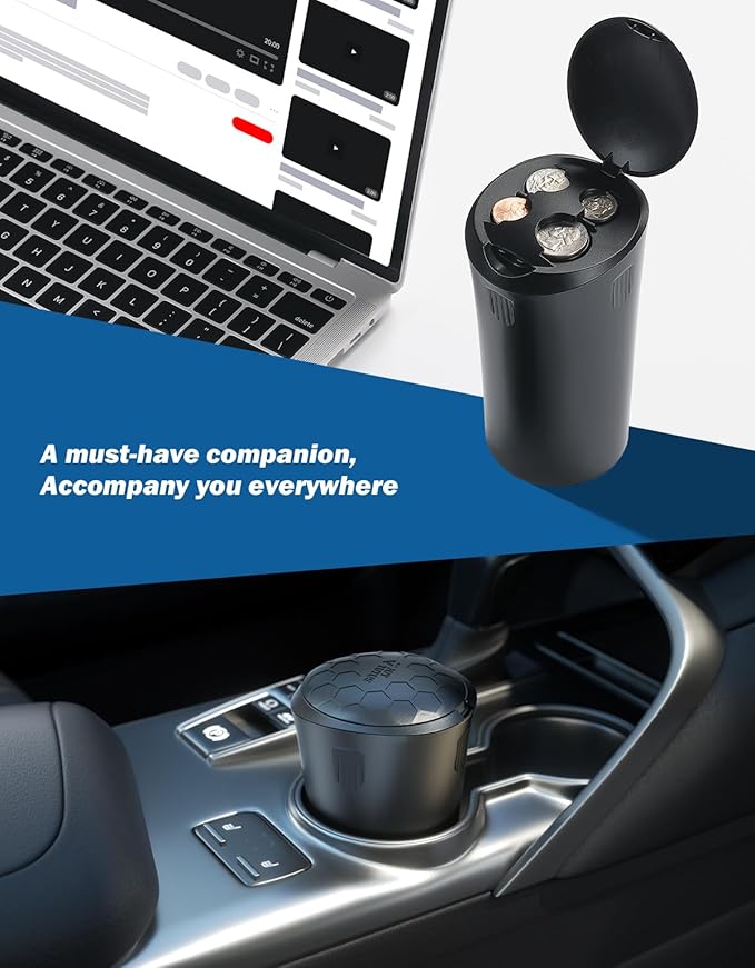 JOYTUTUS Coin Holder for Car, Larger-Capacity Car Change Holder Organizer, Universal Car Coin Holder for Cup Holder, Coin Dispenser Storage Fit Most Car & Trucks Car Accessories(Black, 1 Pack)
