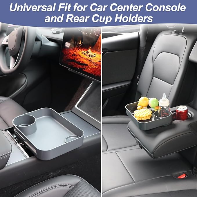 Car Seat Snack Tray for Kids, Mess-Free Square Travel Tray Cup Holder Snack Tray, Durable Car Food Tray for Toddlers, Universal Fit Kids Travel Road Trip Essentials (Dark Gray)