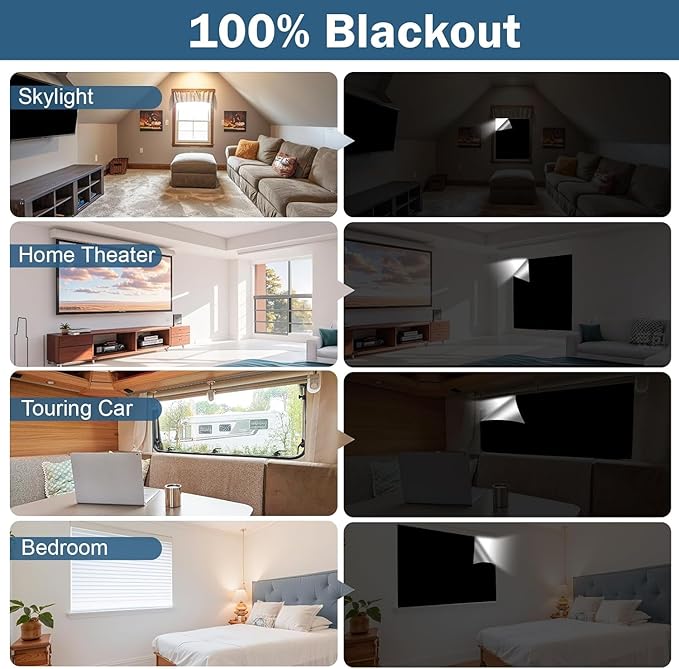 100% Blackout Window Cover, 138" x 57" Portable Ttravel Blackout Shades for Window,No Drill Temporary Cuttable Blackout Curtains for Bedroom, RV, Nursery,Media Room, 420D Fabric, 20 Loop Tapes