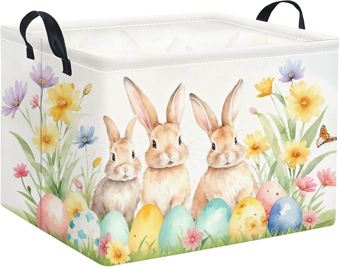 TIBAOLOVER Rectangular Easter Basket Easter Gift Basket for Kids Baby Storage Basket Cute Toy Storage Bin Organizer Shelf Book Basket Easter Room Decor(Easter Bunny)