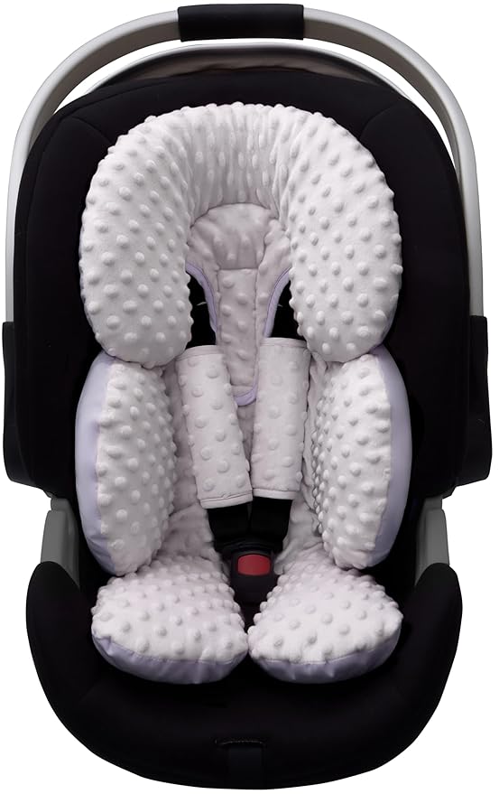 Pro Goleem Infant Car Seat Head Neck Body Support, Ultra-Soft Minky and Microfiber Newborn Car Seat Strap Pads, Perfect for Stroller, 2-in-1 Reversible, for Boys and Girls, Gray