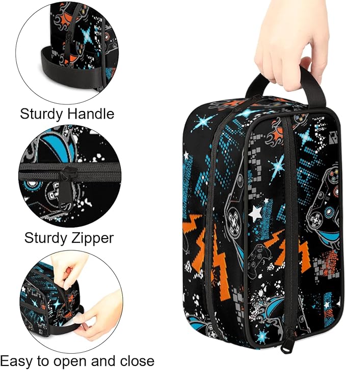 Boys Toiletry Bag for Kids Small Dopp Kit Waterproof Game Theme Hanging Wash Cosmetic Makeup Bag for Travel Sports Shower Essential