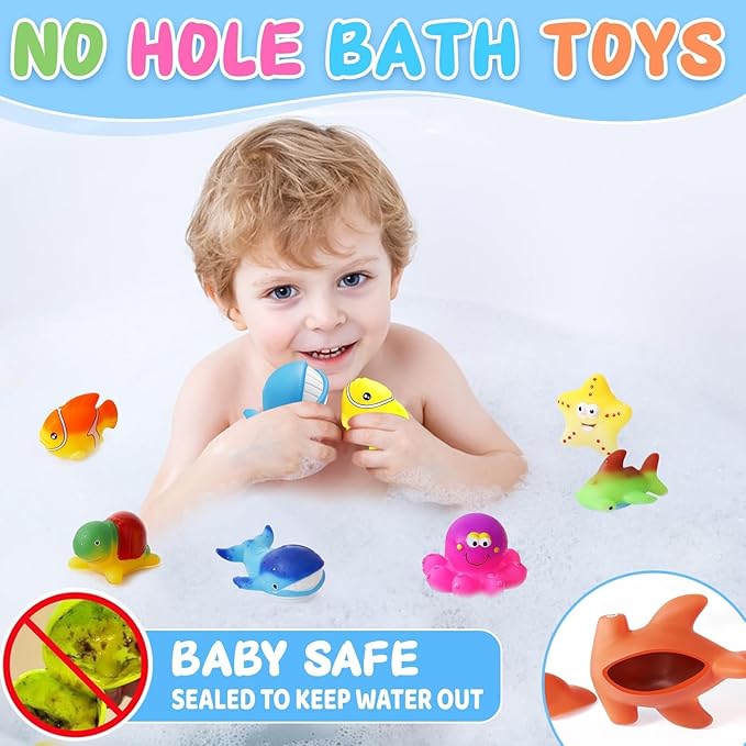 Toddler Valentines Day Gifts Color Changing No Hole Bath Toys for Kids Ages 1-3 4-8, Toddler Bath Toys Sea Creatures Birthday Valentines Gifts Pool Bathub Beach Water Toys Sea Animal with Drying Bag