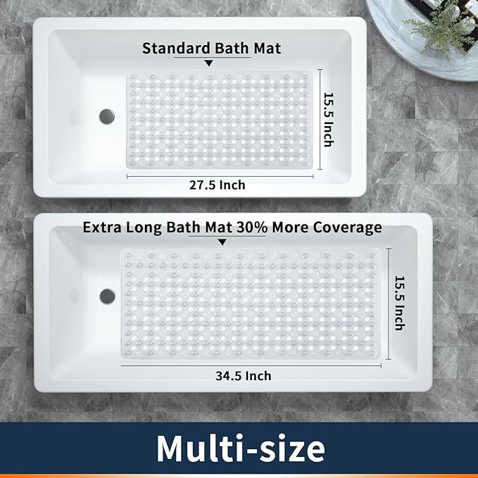 Yimobra Bathtub Mat Non Slip, 27.5"x15.5" Machine Washable Shower Floor Mat, Soft on Feet, Bathmat with Drain Holes and Suction Cups, Bathroom Essentials, Clear
