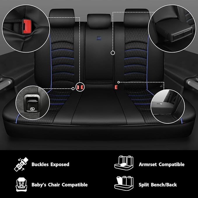 CAR PASS Comfortable 3D Foam Mesh Leather Car Seat Covers Full Sets, Air Cool Mesh Breathable Seat Covers for Car, Universal 5 Seats Fit for SUV Truck Sedan Automotive, Airbag Compatible,Black Blue
