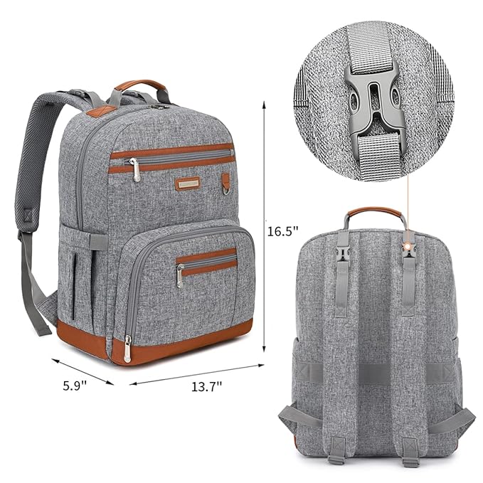 BILLITON MASHI Diaper Bag Backpack, Large Baby Nappy Bags with Portable Changing Pad for Boys and GirlsMultifunction Travel Baby Bag for Moms Dads, Shower Gifts Waterproof and Stylish，Grey
