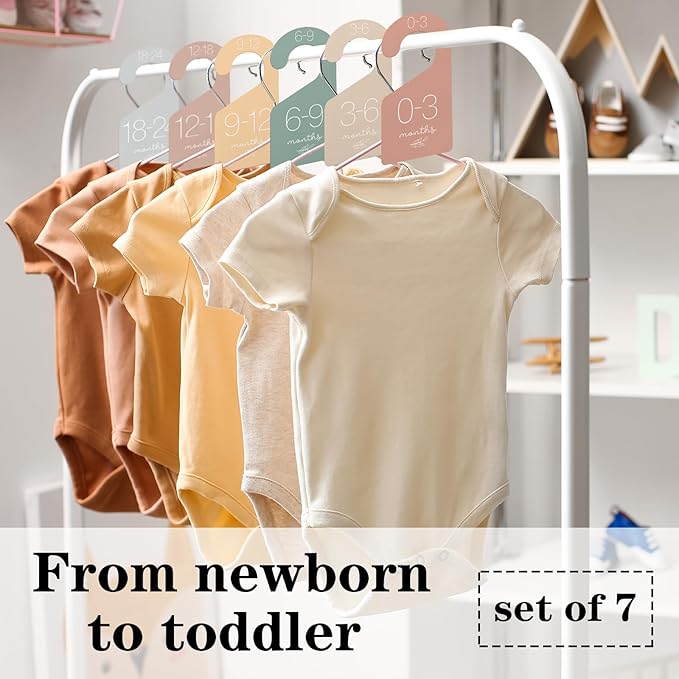 Whaline 7Pcs Baby Closet Size Dividers Warm Colors Acrylic Hanger Clothes Organizers Newborn to 24 Month Thicken Infant Wardrobe Separators For Home Nursery Baby Clothes