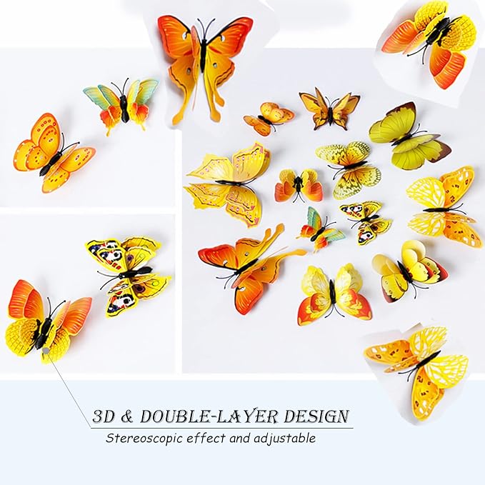 OPSEAM Butterfly Wall Decor 24/48 PCS, 3D Butterflies Stickers for Party Decorations with Magnets (Gold, 48)