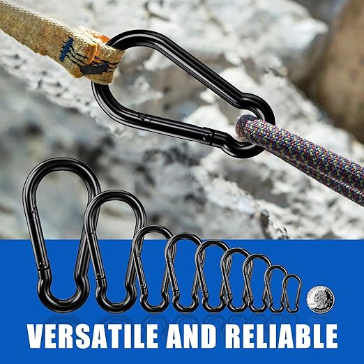 KINLINK 15 Pack Black Carabiner Clip, 3.15 inch Heavy Duty Spring Snap Hook, Small Caribeener Clips for Outdoor Camping, Swing Set, Hammock, Hiking Travel, Fishing, Quick Link Keychain
