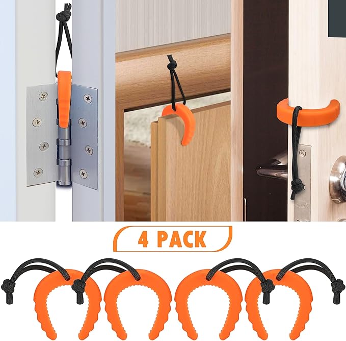 Crosize 4 Pack First Responder Door Stops, Door Jam for Law Enforcement, Police, Emergency Medical Services, Orange Plastic Door Stoppers Wedge