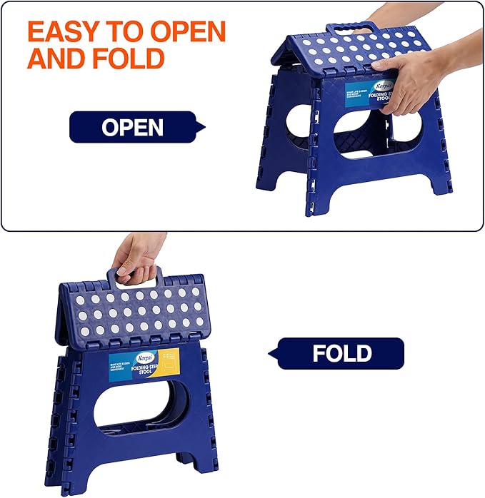 Korpai 11" Folding Step Stool for Adults and Kids Holds Up to 300 lbs,Non-Slip Folding Stools with Portable Handle, Compact Plastic Foldable Step Stool for Bathroom,Bedroom, Kitchen Royal Blue,1PC