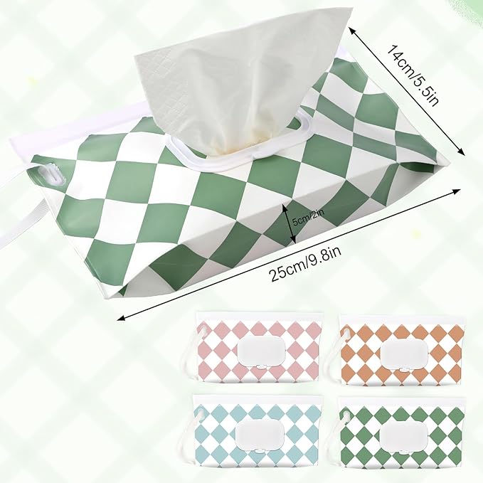 FEBSNOW 4 Pack Baby Wipes Dispenser Holder, Portable Refillable Baby Wet Wipes Pouch Container Reusable Travel Case