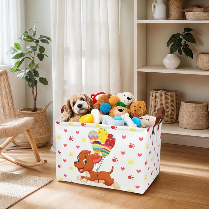 ASKETAM Large Easter Basket for Empty Kid Rectangular Cute Easter Gift Storage Basket Bunny Eggs Décor (Dog)