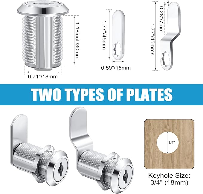 Kenning 24 Sets Cabinet Locks with Keys for Secure Drawer Mailbox RV Storage Box Replacement Lock, Zinc Alloy(1-1/8'' Cylinder Length, 0.9'' Max Panel Thickness)
