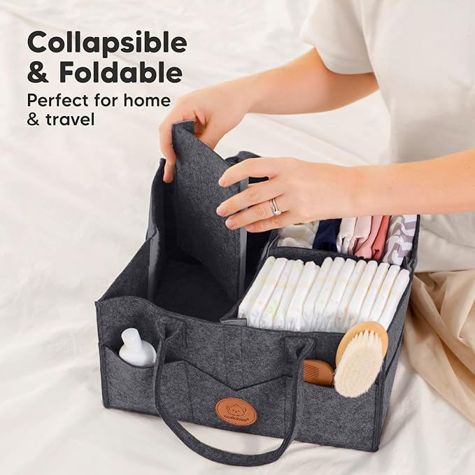 KeaBabies Baby Diaper Caddy Organizer with Handle - Portable Baby Car Organizers and Storage for Nursery, Changing Table, Large Shower Gift Basket for New Mom Gifts & Boy Girl Registry (Mystic Gray)