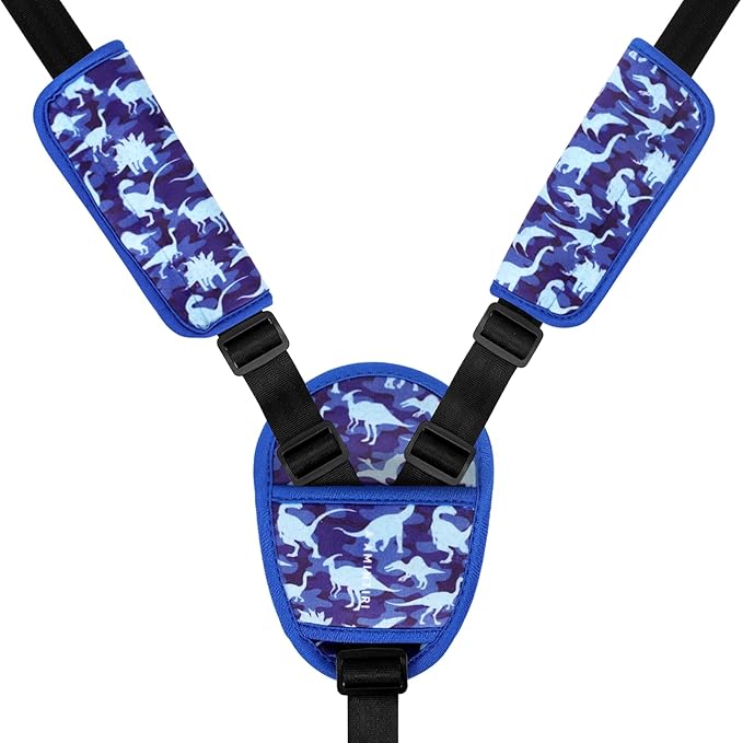 Car Seat Straps Pads for Kids, Ultra Soft Plush Car Seat Strap Covers for Kids, Infant Carseat Shoulder Pad, Hip Support for Car Seats, Pushchair, Baby Stroller.(Navy Dinosaur)