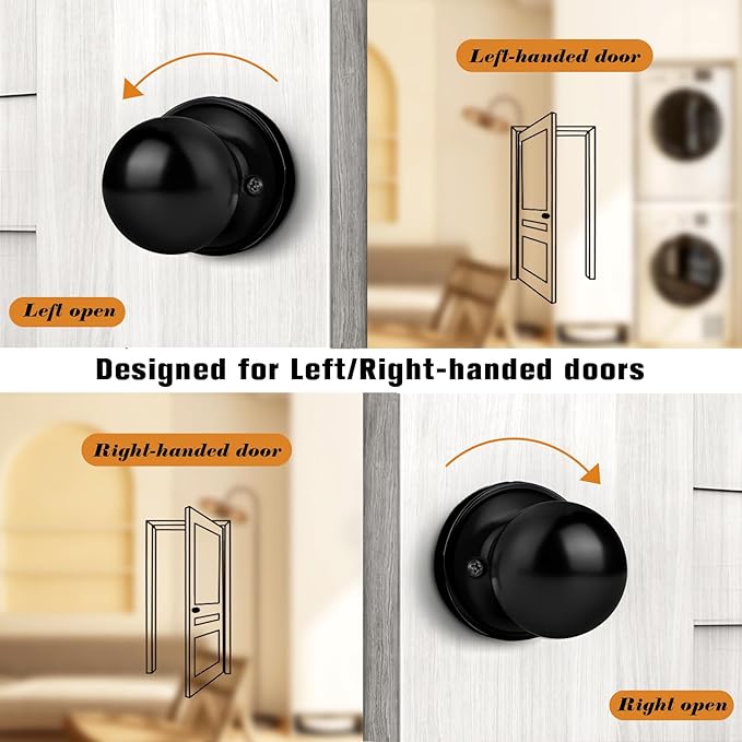 Probrico Black Door Knobs, Hall Dummy Door Handle with Round Ball, Closet Pantry Door Knob Interior Door Knobs, 2 Pack