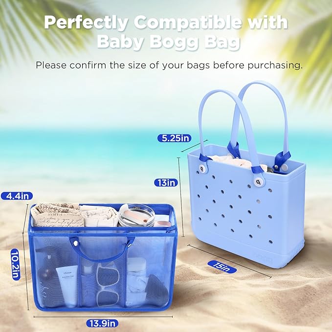 OUTXE Beach Bag Organizer Compatible with Baby Bogg Bag Accessories Inserts, Lightweight Mesh Insert Divider Pouch for Small Bogg Bags, Beach Tote Bags Insert for Organizing