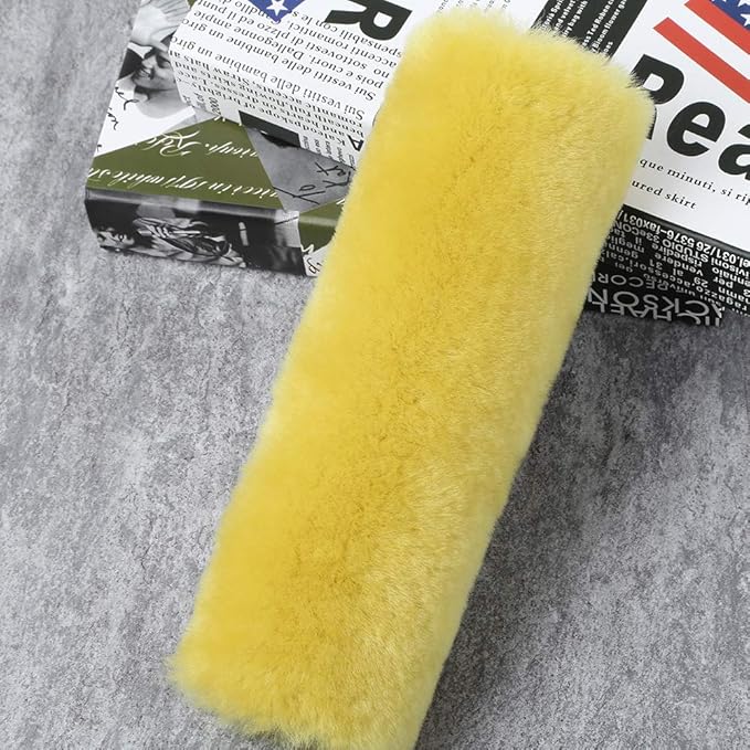 OGLAND 2 Pack Real Sheepskin Wool Car Seat Belt Pads for Auto Car Seat Belt, Soft Shoulder Pad, Neck Cushion Protector, Genuine Natural Merino Wool (Lemon Yellow)