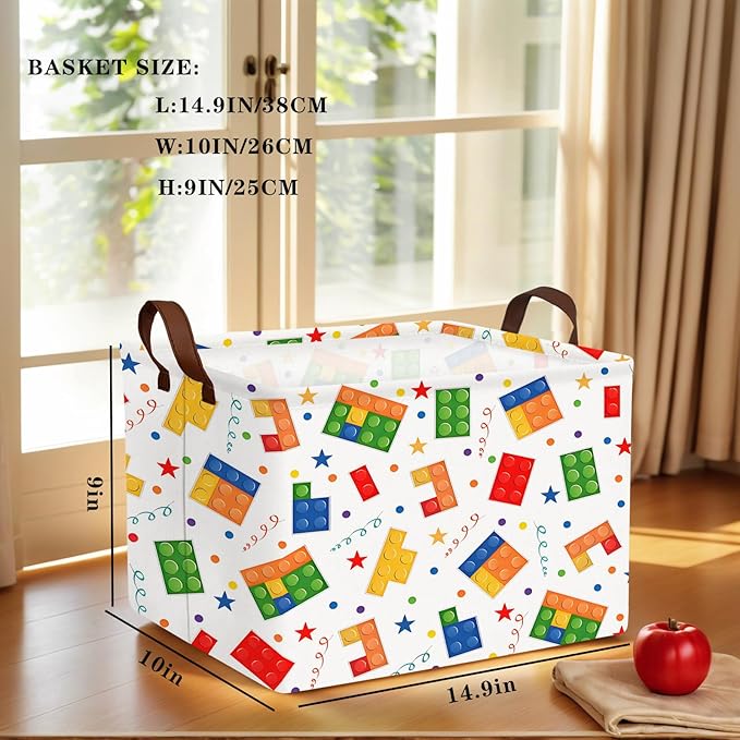 ASKETAM Kid Cute Nursery Storage Basket Baby Toy Clothes Storage Bin Playroom Bedroom Decor Basket(Building Blocks)