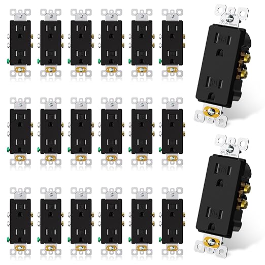 ELEGRP Matte Black Decorator Wall Receptacle Outlets, Tamper Resistant 15 Amp, Standard Electrical Wall Outlet, Residential Grade, Self-grounding, 125V, 2 Pole 3 Wire, 5-15R, UL Listed, 20 Pack