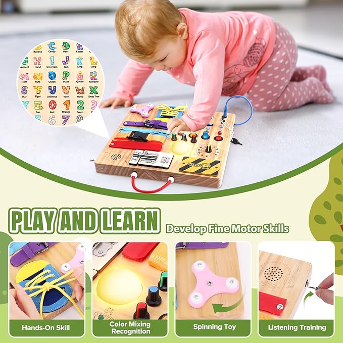 Grarain Busy Board for Toddlers - Montessori Educational Toy for 1-3 Year Old Boys & Girls | Travel-Friendly Sensory Learning Activity | Ideal for Kids with Autism(Busy Board v3)